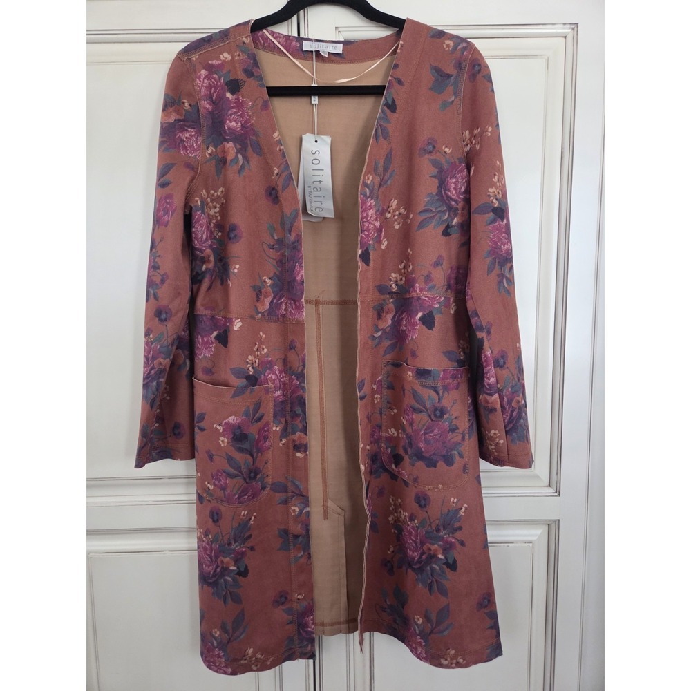 Solitaire Faux Suede Floral Duster Women's S Romantic Fall Classy Boho